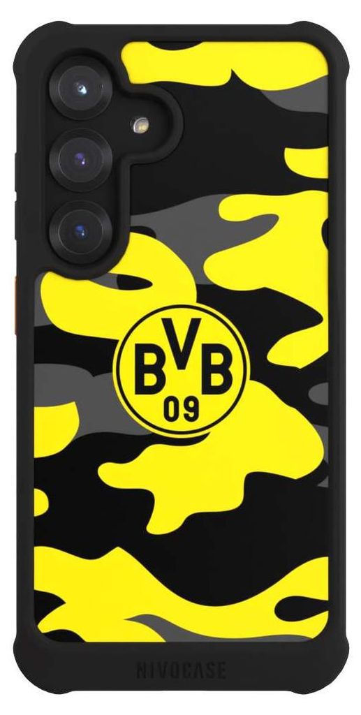 NIVOCASE Hülle für Samsung Galaxy S25 Stoßfeste Handyhülle NIVOmax Case Schwarz BVB Borussia Dortmund Fanartikel