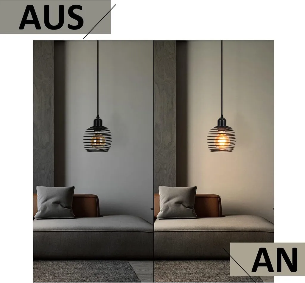 ZMH Lampada a sospensione vintage industriale - Lampada a sospensione nera da tavolo con interruttore e spina E27 Design retrò 1fla. Max.60W luce a sospensione per camera da letto soggiorno cucina ristorante bar - 5