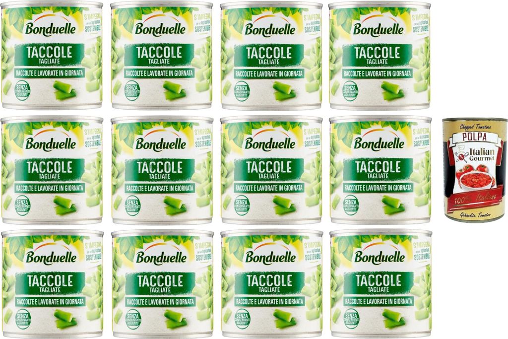 Bonduelle Taccole Tagliate Dohlen schneiden 12x400gr + Italian Gourmet polpa 400g