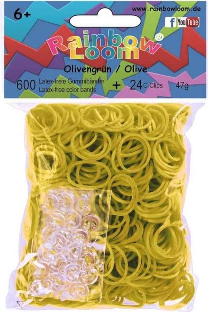Rainbow Loom Latex-freie Gummibänder Olivengrün/Olive Inh.: 600 Bänder + 24 C-Clips