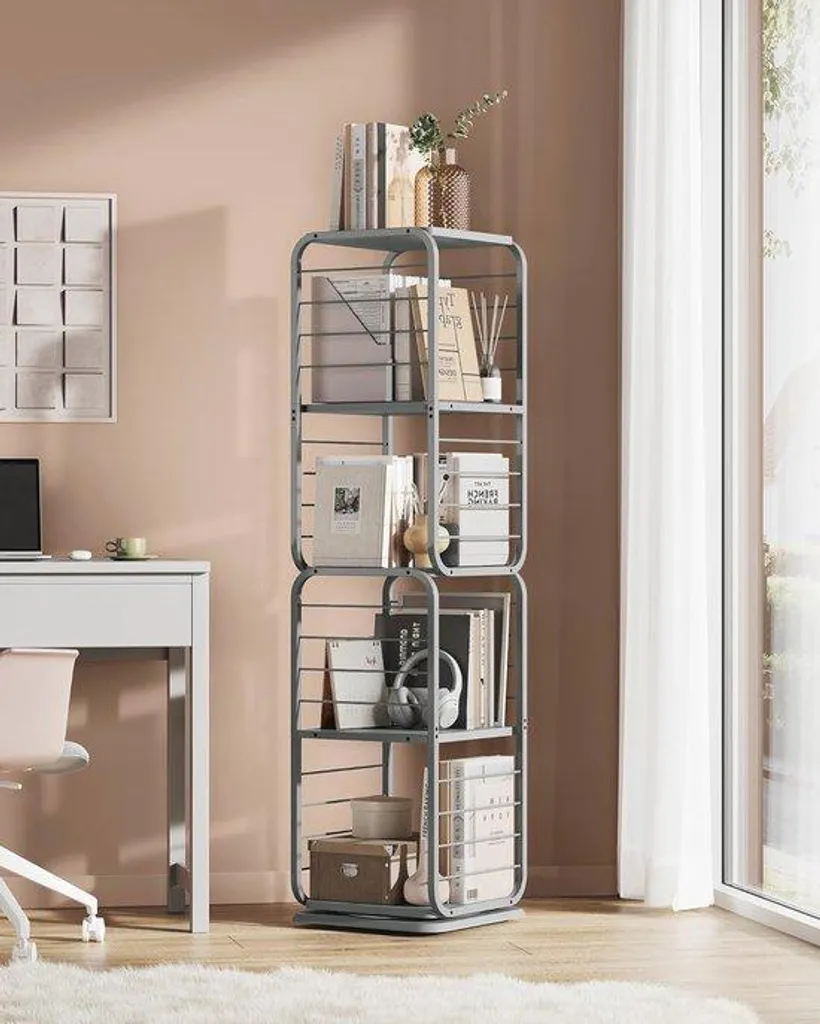 Bibliothèque pivotante à 4 niveaux gris - Colonne de rangement gain de place