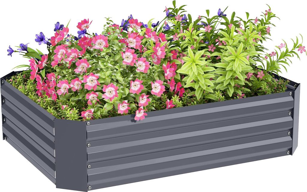 Outsunny Hochbeet aus Stahl, Pflanzbeet Frühbeet Gartenbeet Blumenkasten stapelbar, Pflanzkasten Gemüsebeet 120x90x30cm für Garten Balkon, Pflan...