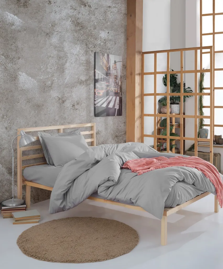 Housse de couette 135x200 Gris - Facile à repasser et durable, L'Essentiel