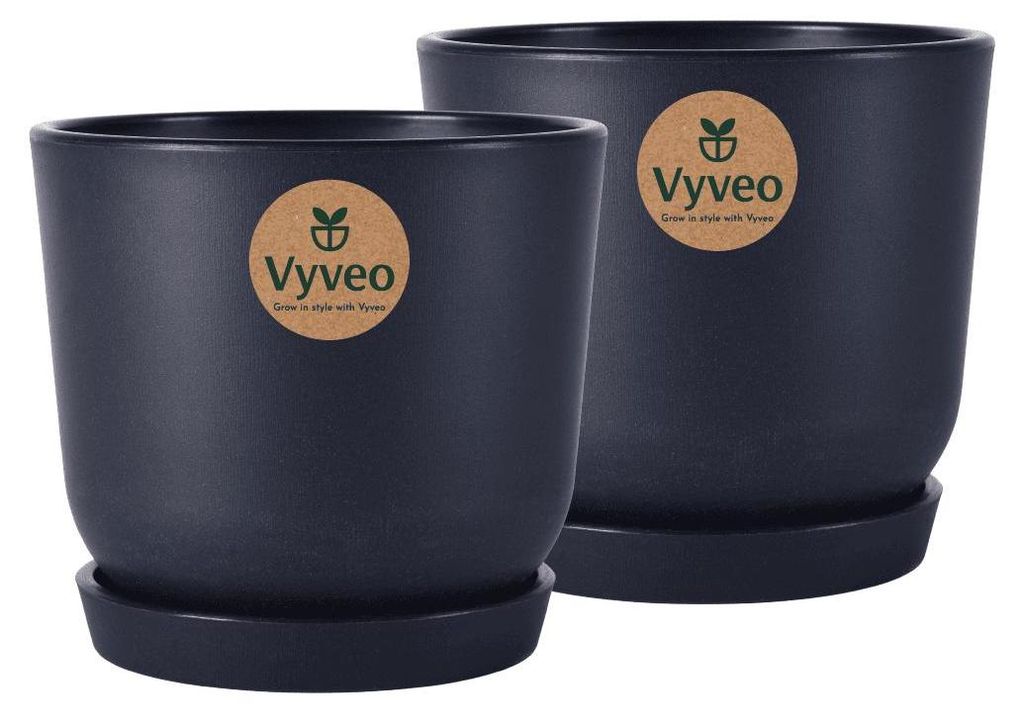 Vyveo - Blumentopf Soren mit Untersetzer - 2er-Set - Schwarz - 19x17