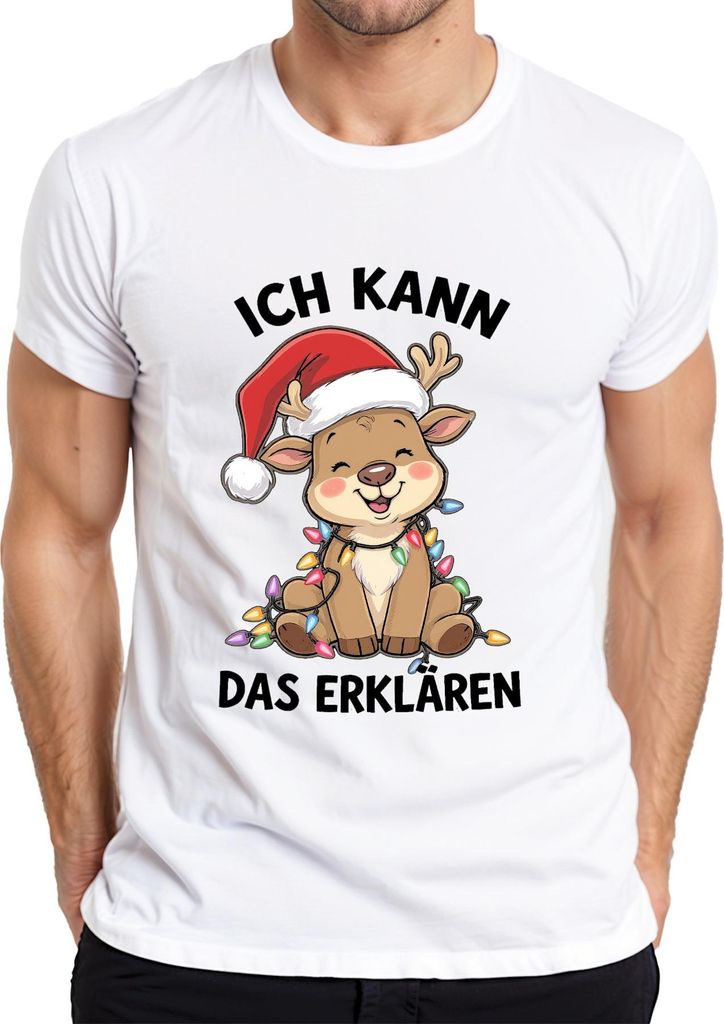 Ich kann das erklären Rentier Weihnachten Lichter Niedlich Lustig Herren T-Shirt, Weiß, S