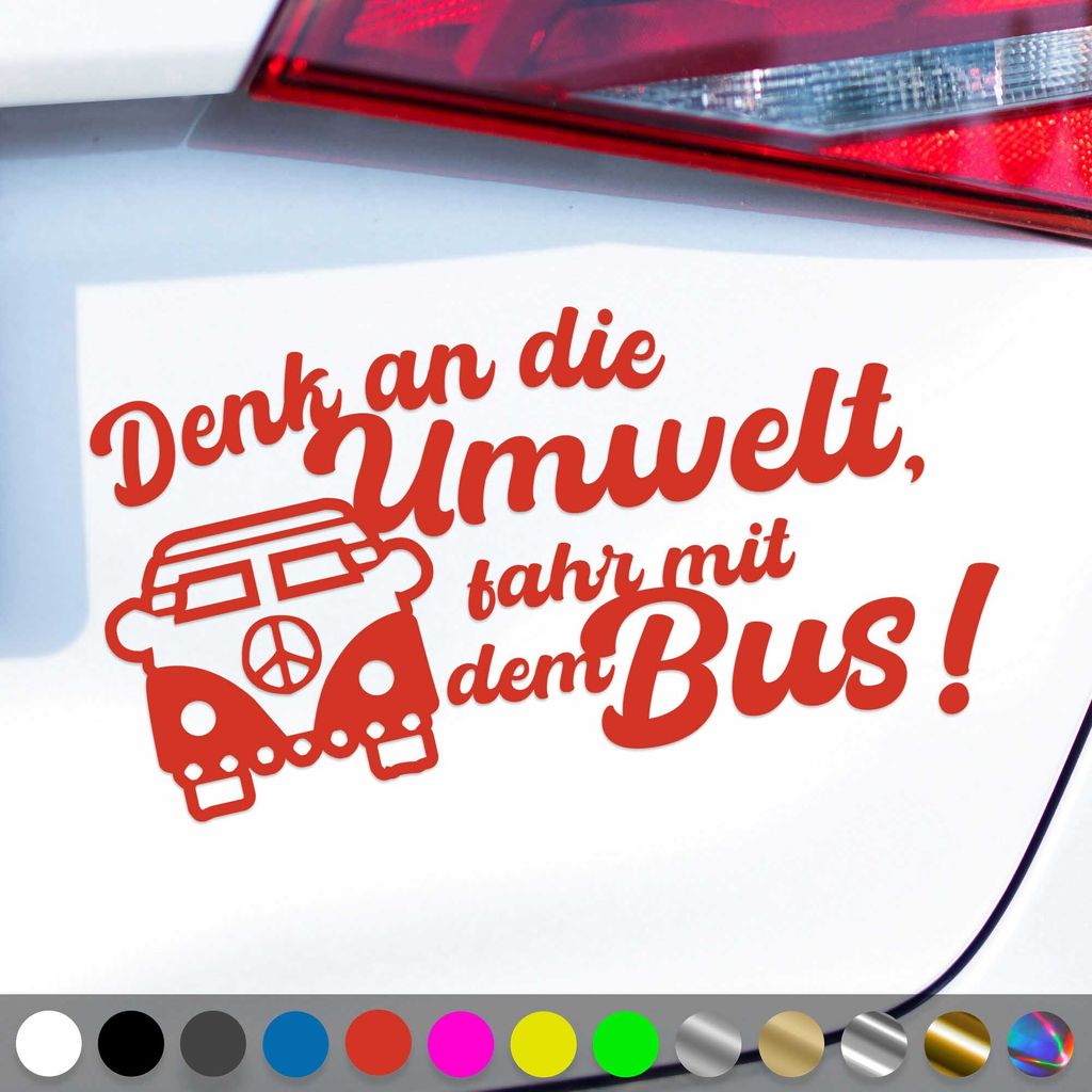 PantherPixel Fahr Mit Dem Bus Aufkleber Denk An Die Umwelt Sticker Auto Geschenkidee Farbe Rot