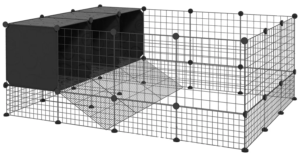 Clôture pour animaux 140x105x52 cm en métal noir modulable et robuste