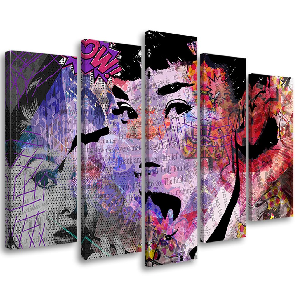 5-teiliges leinwandbild audrey hepburn 100x70 cm Feeby rosa wandbild bereit zum aufhängen