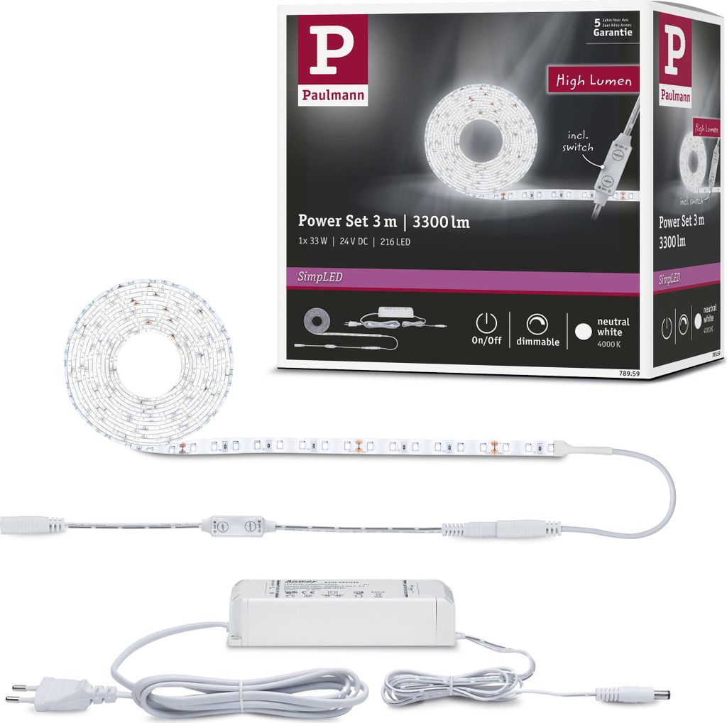 Paulmann SimpLED Power LED Strip Neutralweiß Komplettset