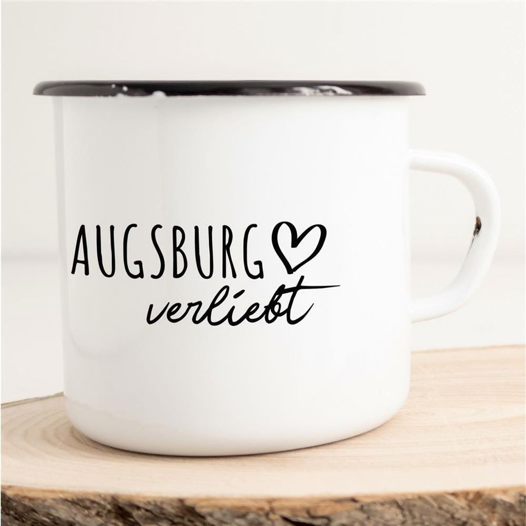 Huuraa Emaille Tasse Augsburg Geschenk Kaffeebecher Vintage 300ml Augsburg Präsent