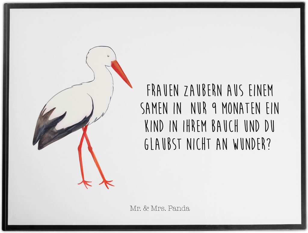 Mr. & Mrs. Panda Schreibunterlage Storch - Weiß - Geschenk, Schwangerschaft, Schreibtischauflage, Baby, tischschutzmatte, schreibtischunterlagen, ...