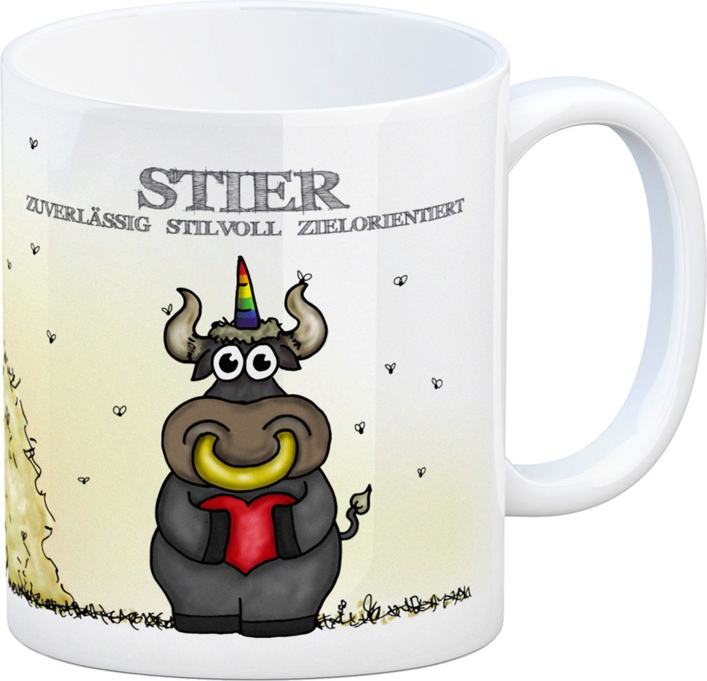 Honeycorns Kaffeebecher mit Sternzeichen Stier Motiv Tasse Kaffeetasse Becher
