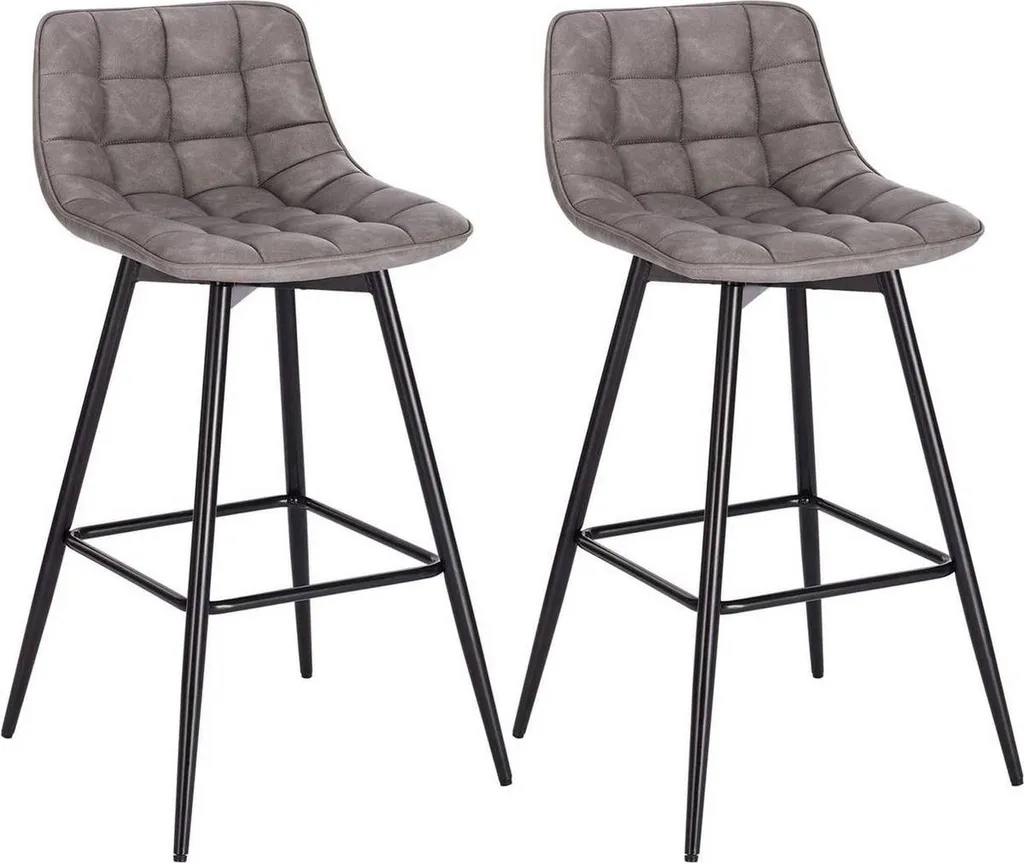 Tabouret de bar confortable lot de 2 Miso avec dossier gris similicuir