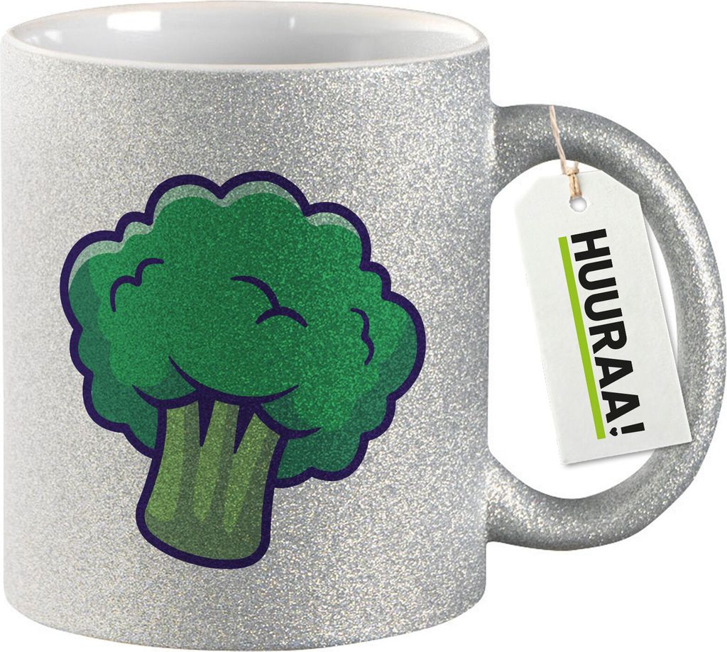Huuraa Glitzertasse Brokkoli Comic 330ml Silber Keramik Kaffeebecher Geschenkidee