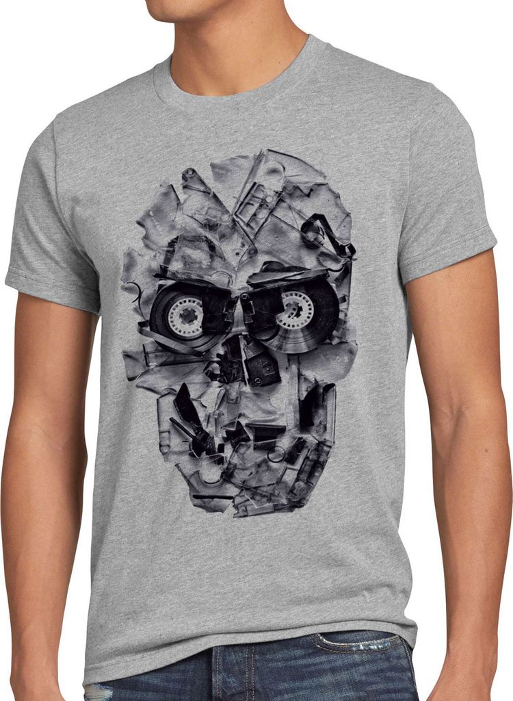 style3 DJ Skull Herren T-Shirt Tape 80er tape 80er kassette totenkopf