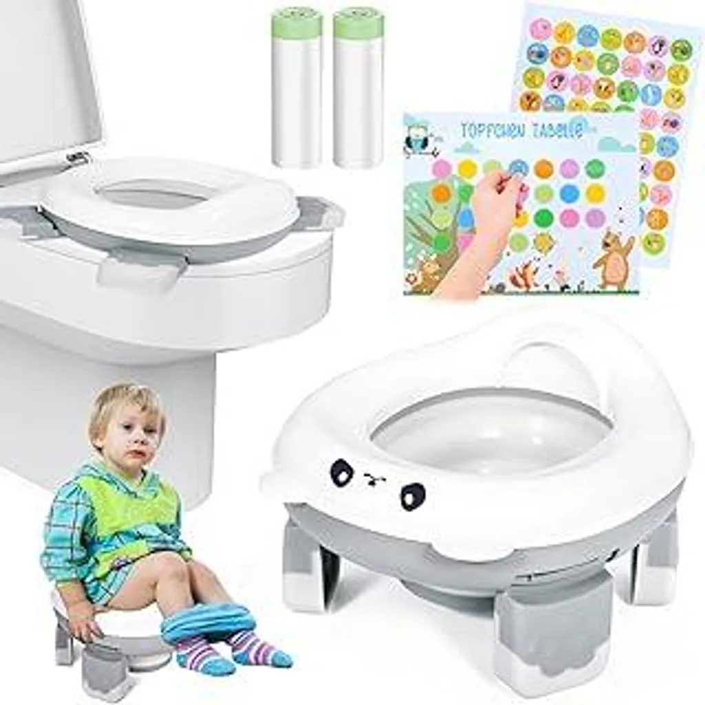 Sedile WC per bambini di 1-2 anni, vasino da viaggio con borsa da viaggio e cestino monouso