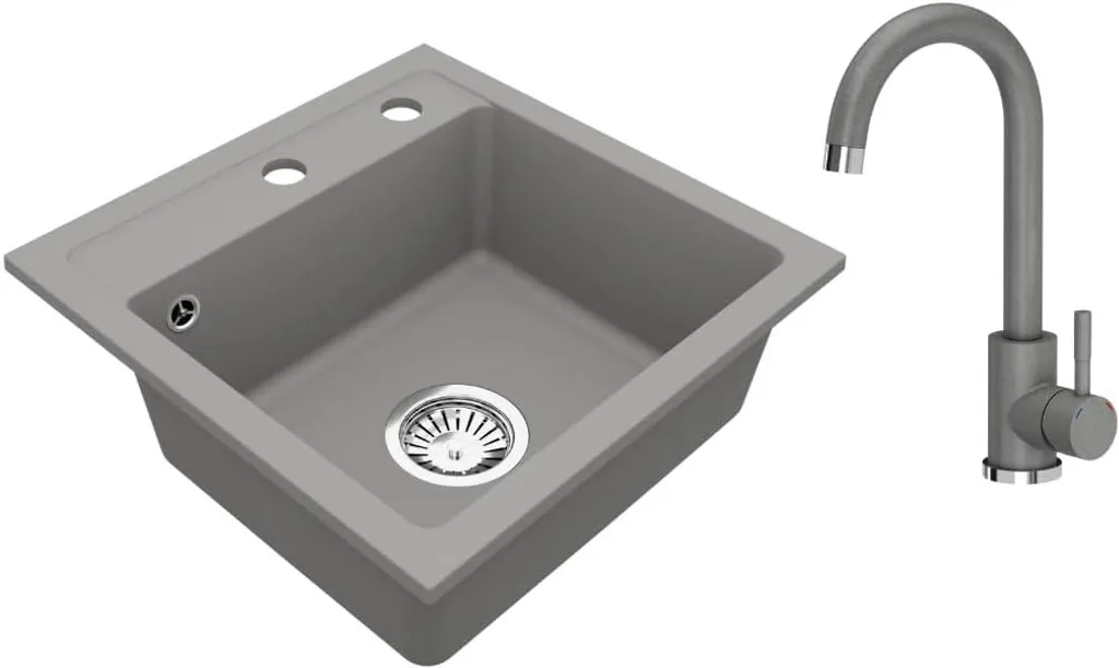 VBChome Lavello Granito 44x44 Grigio - Lavello Cucina Piccola Top