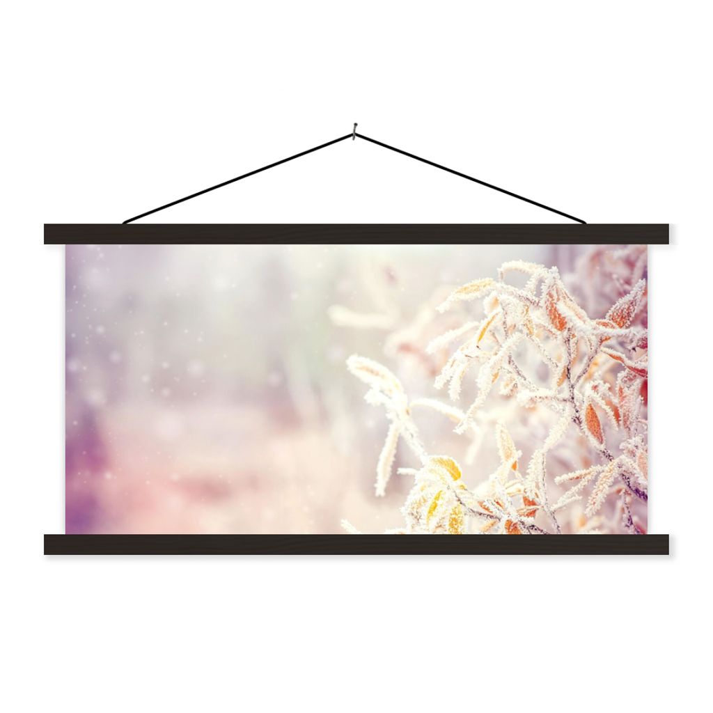 MuchoWow Textilposter Winter - Äste - Schnee - Natur 120x60 cm mit schwarzem Rahmen - Dekoration Schlafzimmer