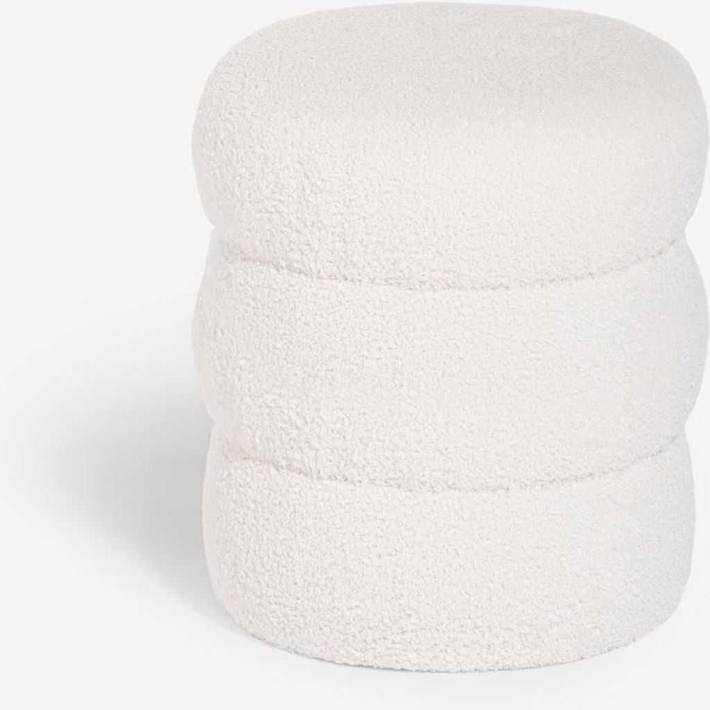 Fußhocker Teddy Bouclé im modernen Zylinderdesign Okami - Weiß