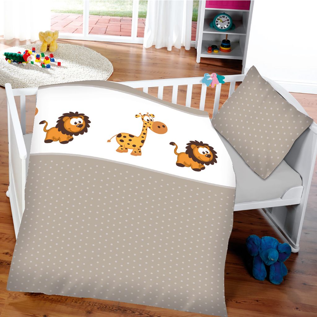 Kinder Bettwäsche 100x135/40x60cm 2-teilig Löwe/Giraffe Produktbild 