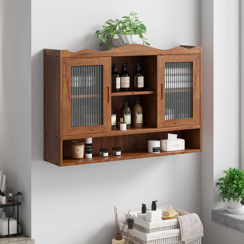 STILVORA Retro-Schiebeschrank Wandschrank mit zwei Türen und drei Einlegeboden,Sideboard mit herausnehmbare Ebenen,Braun