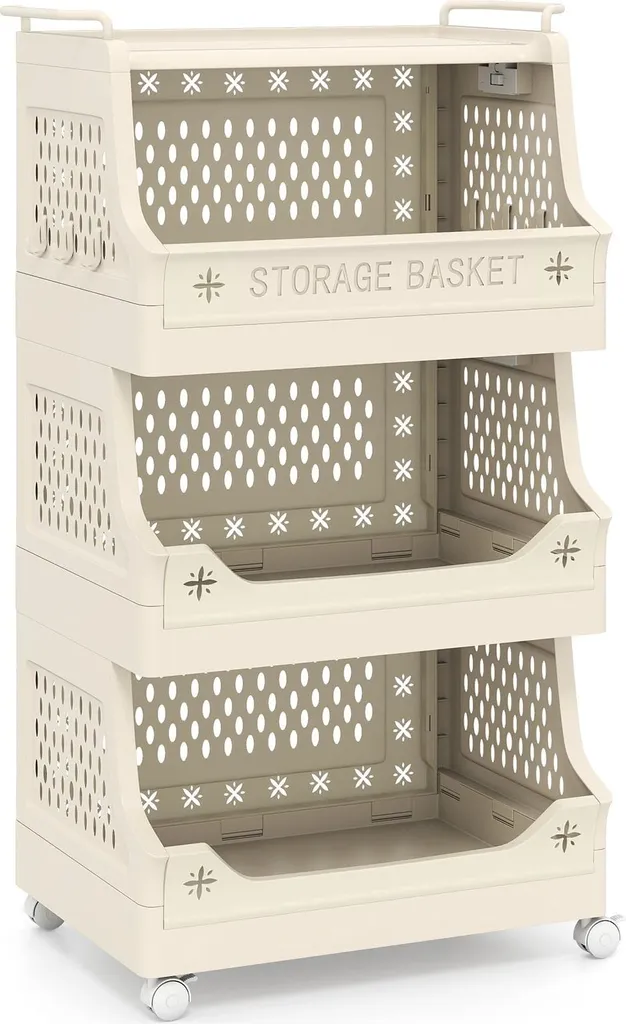 Panier à linge à roulettes 4 niveaux avec poignées - Chariot Mobile Blanc
