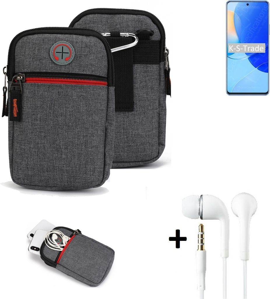 K-S-Trade Gürteltaasche + Kopfhörer kompatibel mit Huawei nova 9 SE Handy Tasche Holster Schutz Hülle Handy Hülle grau Zusatzfächer 1x