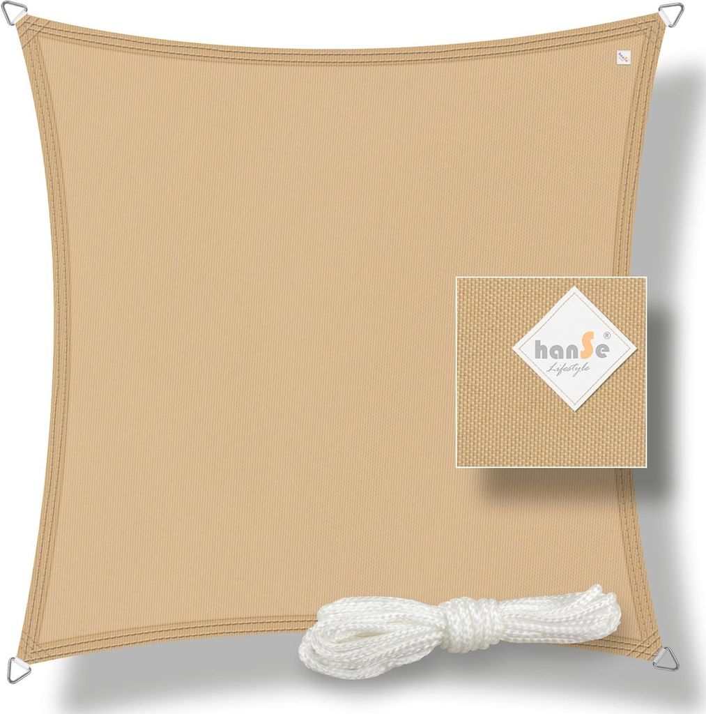 hanSe® Marken Sonnensegel 100% Polyester Quadrat 2x2 m Sand Produktbild 