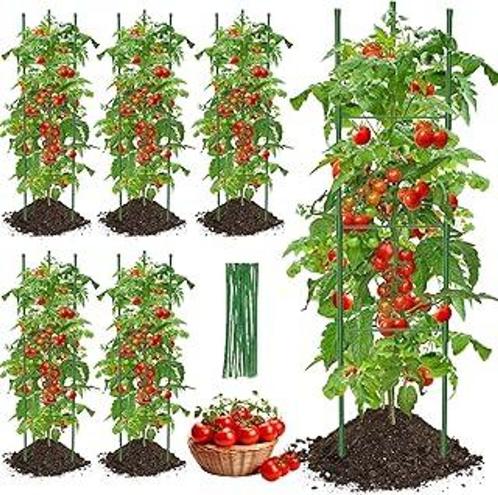 6 Stück Tomatenkäfige Tomaten Rankhilfe, 130cm Verstellbar Tomatenturm Rankgitter Pflanzenstütze Pfahl Garten Blumenstütze Klettergitter für d...