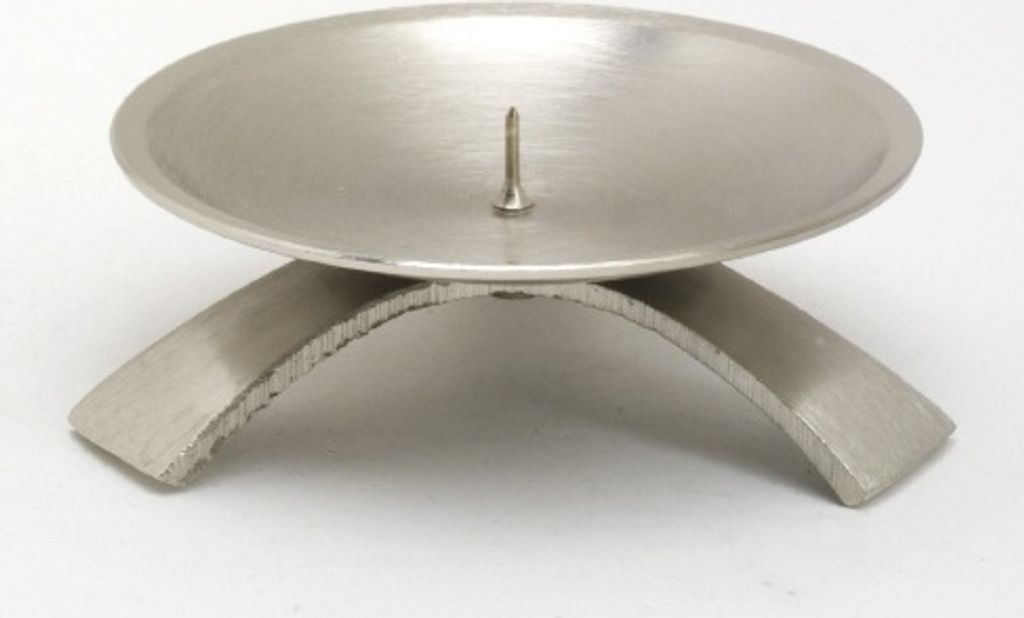 Dreifußleuchter Silber gebürstet kleinem Dorn 9,5 cm, ideal für Taufkerzen, Kommunionkerzen, Konfirmationskerzen, Hochzeitskerzen, Trauerkerzen