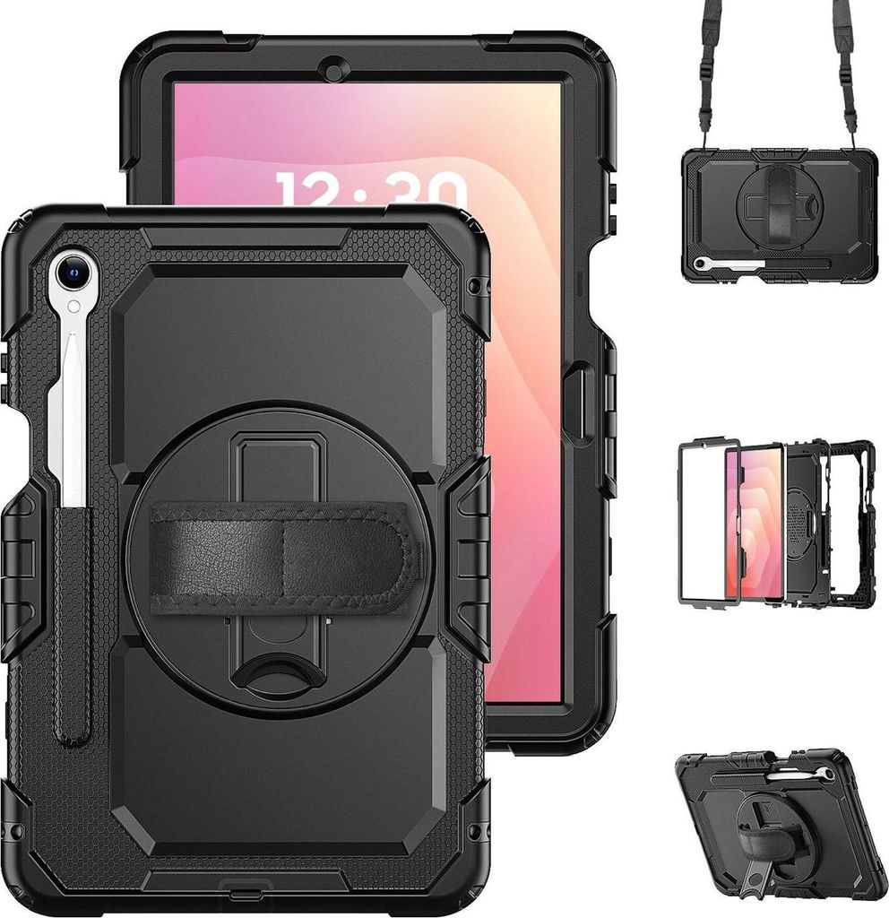 Wheel Hybrid Hülle für Samsung Galaxy Tab S11 mit Halter & Schultergurt Schwarz