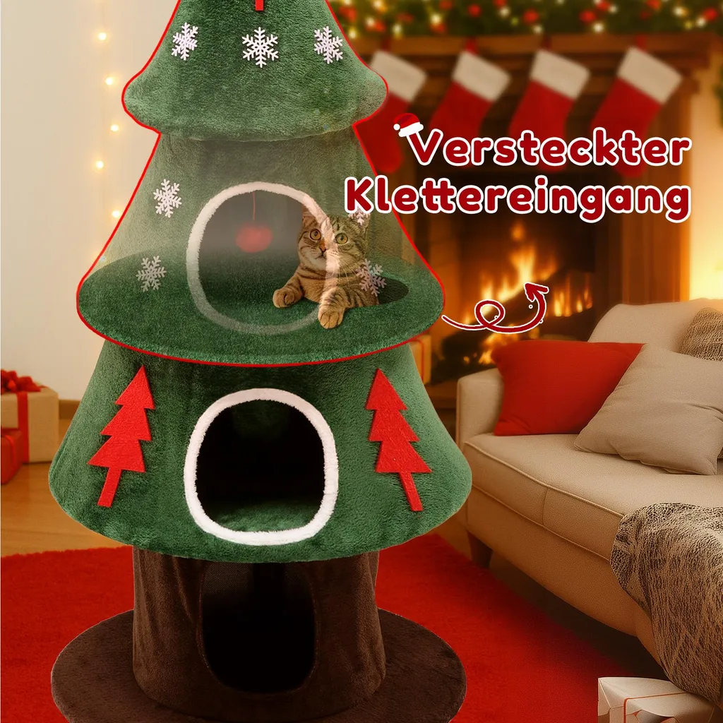 Arbre à chat stable 135 cm avec colonnes à griffer et niche douillette - 2