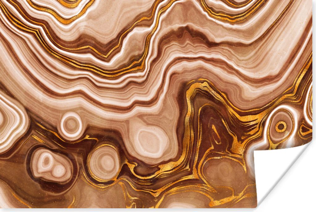 MuchoWow Poster Gold - Achat-Geode - Steine - Braun 120x80 cm - Bilder