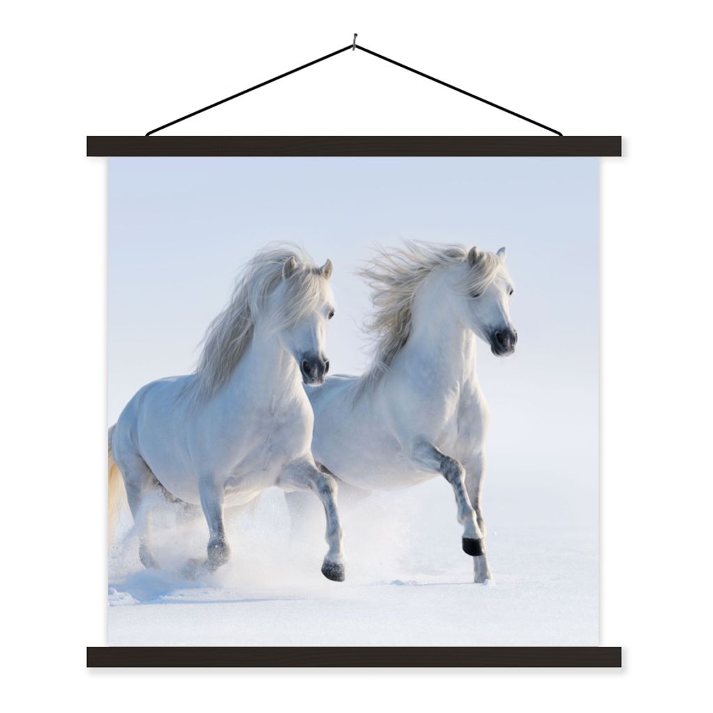 MuchoWow Textilposter Winter - Pferde - Schnee 120x120 cm mit schwarzem Rahmen - Aufhängungsset