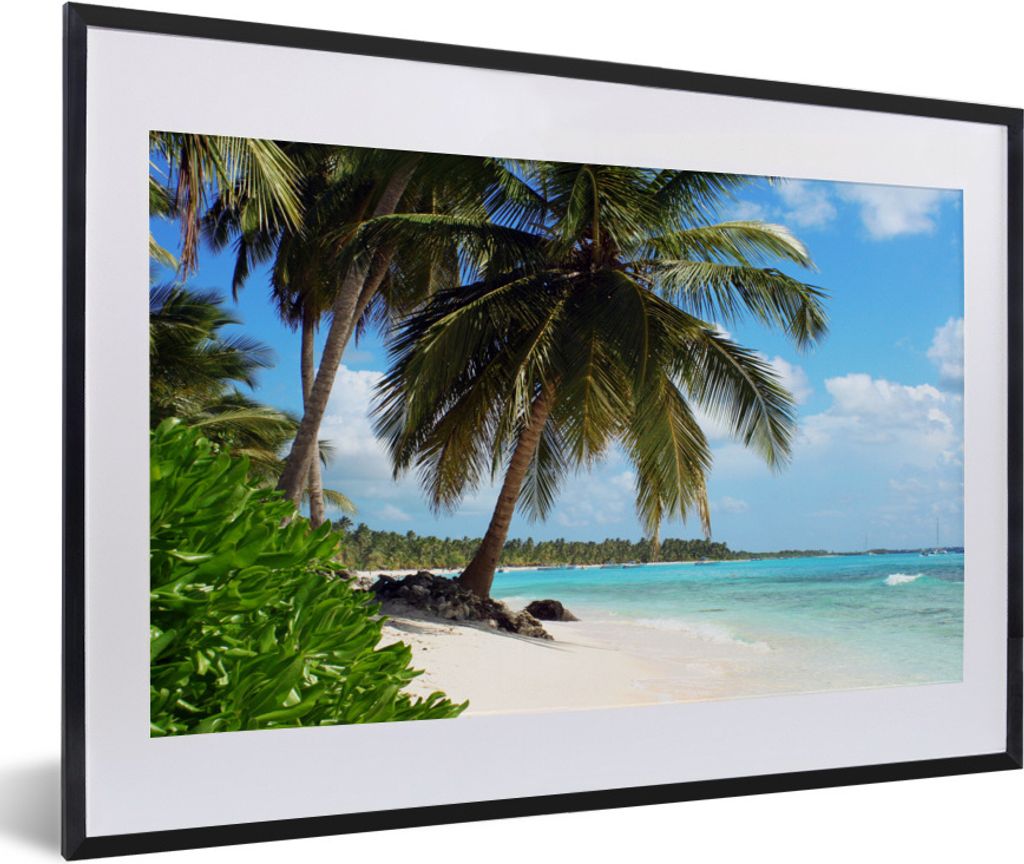 MuchoWow Gerahmtes Poster Palme - Meer - Tropisch 60x40 cm - Poster mit Schwarzem Bilderrahmen Wandposter Rahmen Foto Bilder - Schlafzimmer - Pla...