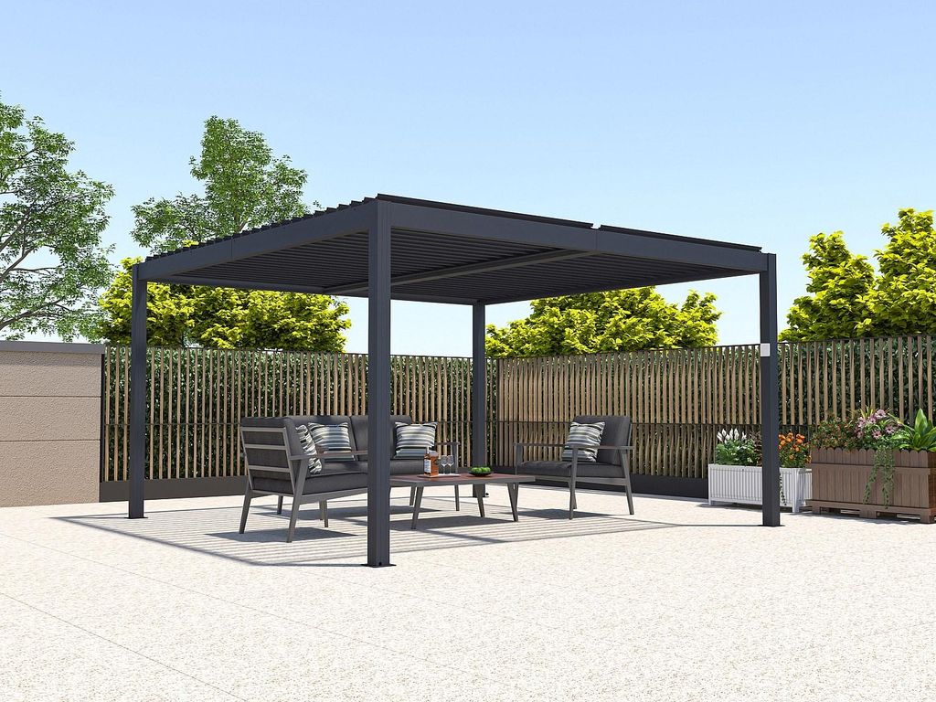 Bioklimatische freistehende Pergola aus anthrazitfarbenem Aluminium mit aufklappbarem Dach 15,6 m² - AMADORA