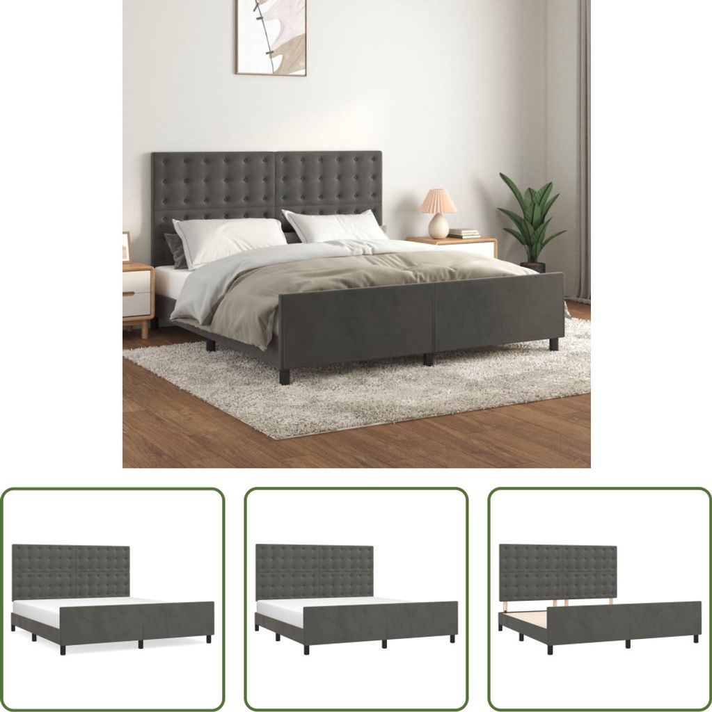 The Living Store Bettgestell mit Kopfteil Dunkelgrau 180x200 cm Samt