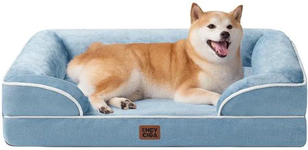 Lit pour chien imperméable et antidérapant - Bordures surélevées bleu