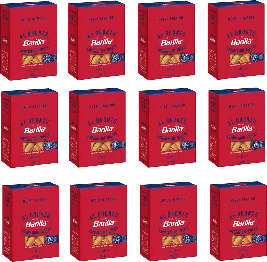 12x Barilla Mezzi Rigatoni al Bronzo Bronze Gezogene Pasta 400g Rohe Verarbeitungsmethode