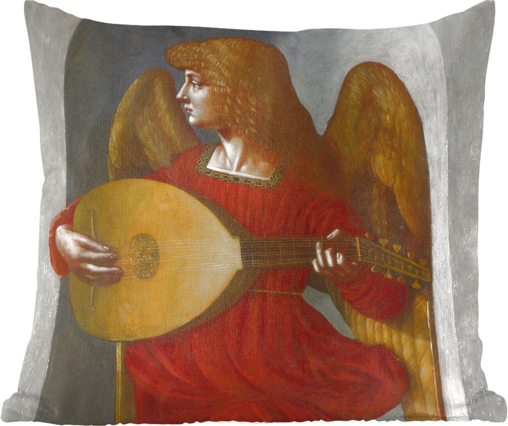 MuchoWow Zierkissen Sofakissen Wohnzimmer Dekokissen 45x45 cm Ein Engel in Rot mit einer Laute - Leonardo da Vinci - Schlafpolster - Polster für...