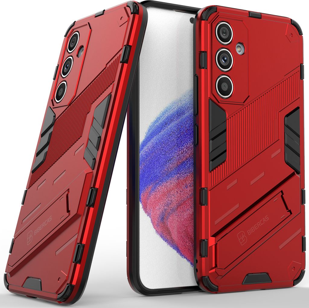 Armor Hülle für Samsung Galaxy A54, Hybrid PC TPU Bumper Stoßfestes Schutzhülle mit Standfunktion Rot