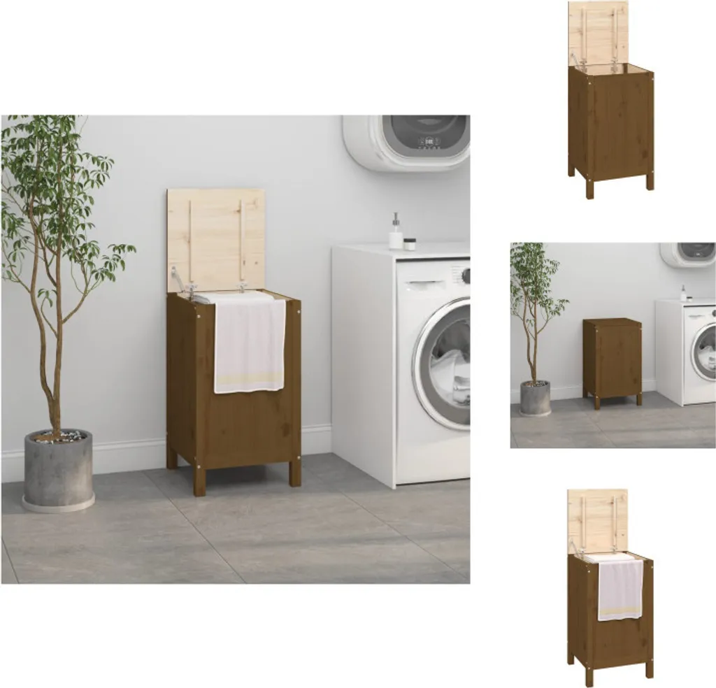 Panier à linge en bois massif 44x44x76cm coffre de rangement brun