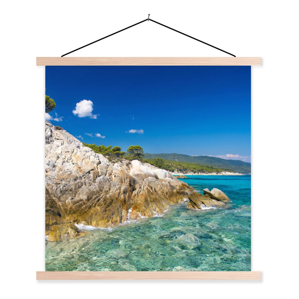 MuchoWow Textilposter Meer - Klippe - Sommer - Tropisch 40x40 cm mit holzfarbenen Rahmen - Posterleiste