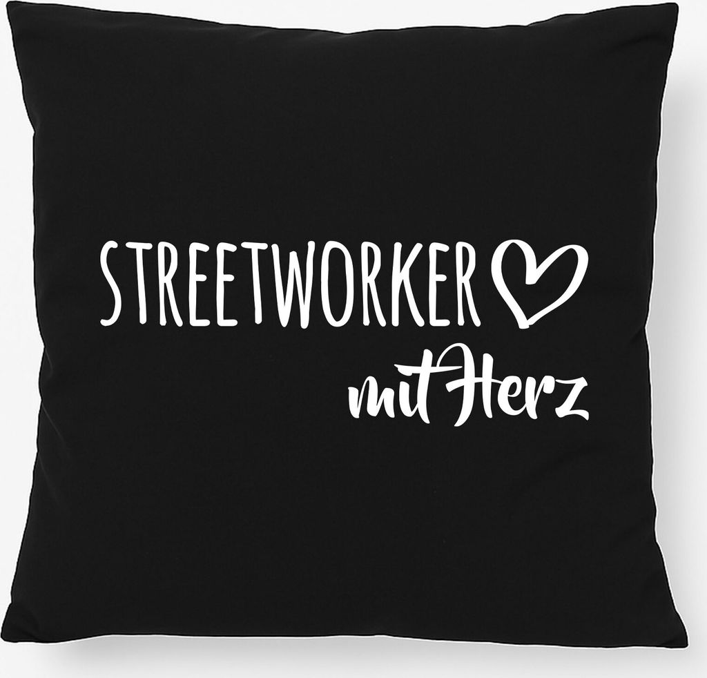 Huuraa Kissen Streetworker mit Herz 40x40cm mit Füllung Black Baumwolle Dekokissen Geschenkidee