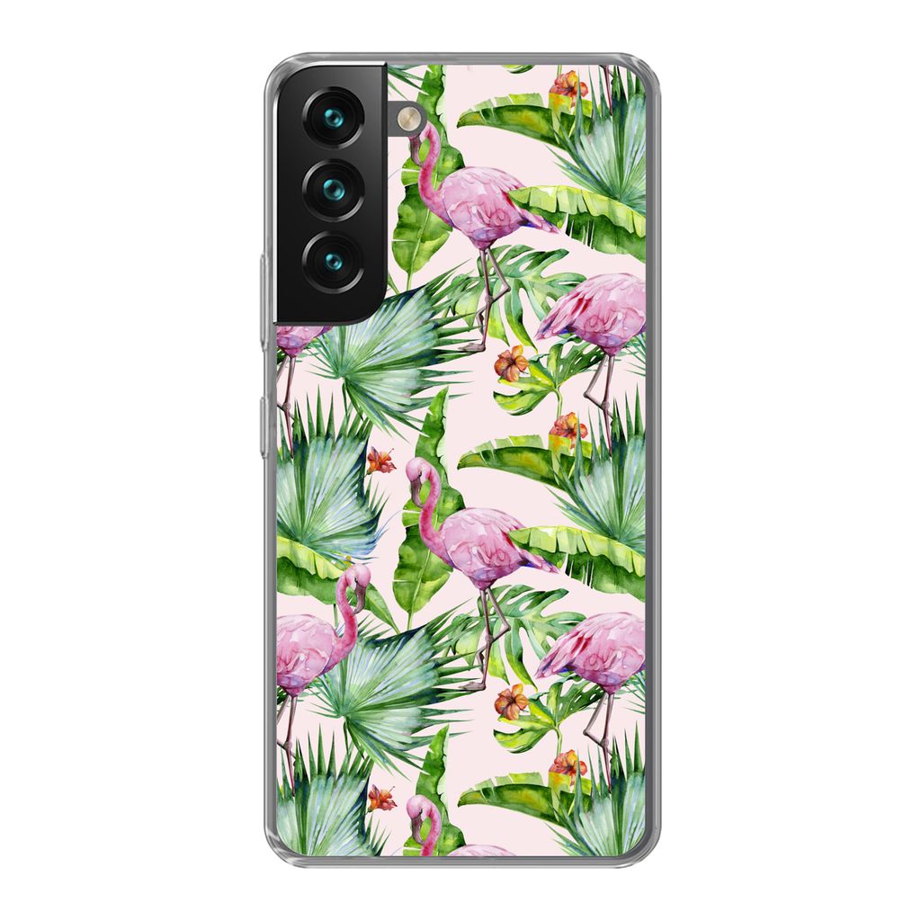 MuchoWow Handyhülle Schutzhülle Hülle für Samsung Galaxy S22 Plus Flamingo - Pflanzen - Muster Silikon Softcase Handy Hülle - Schutzabdeckung