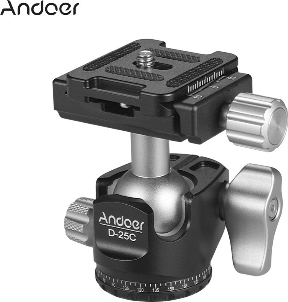 Andoer D-25C CNC-Bearbeitung Aluminiumlegierung Doppelkerben-Kugelkopf Mini-Kugelkopf Niedriger Schwerpunkt fuer Manfrotto-Stativ-Einbeinstativ fue...