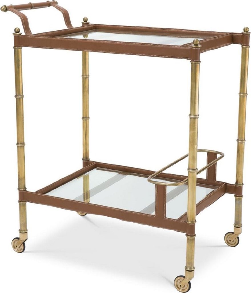 Casa Padrino Luxus Servierwagen Vintage Messingfarben / Braun 74 x 44,5 x H. 84 cm - Hotel Restaurant Gastronomie Trolley - Luxus Accessoires