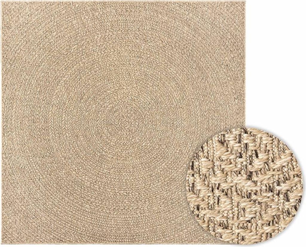vidaXL Teppich ZIZUR 200x200 cm Jute-Optik Indoor und Outdoor