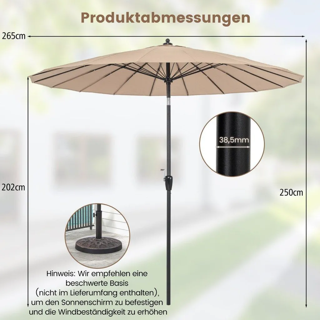 Parasol de terrasse orientable marron 265 cm, idéal soleil intense