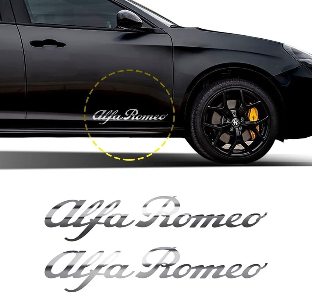Alfa Romeo Aufkleber Offizielle Logo Schrift, Chrom, 25 cm, 2 Stücke